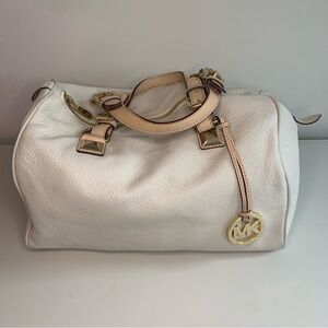Michael Kors Grayson Cream Pebbled Leather Satchel Gold Hardware